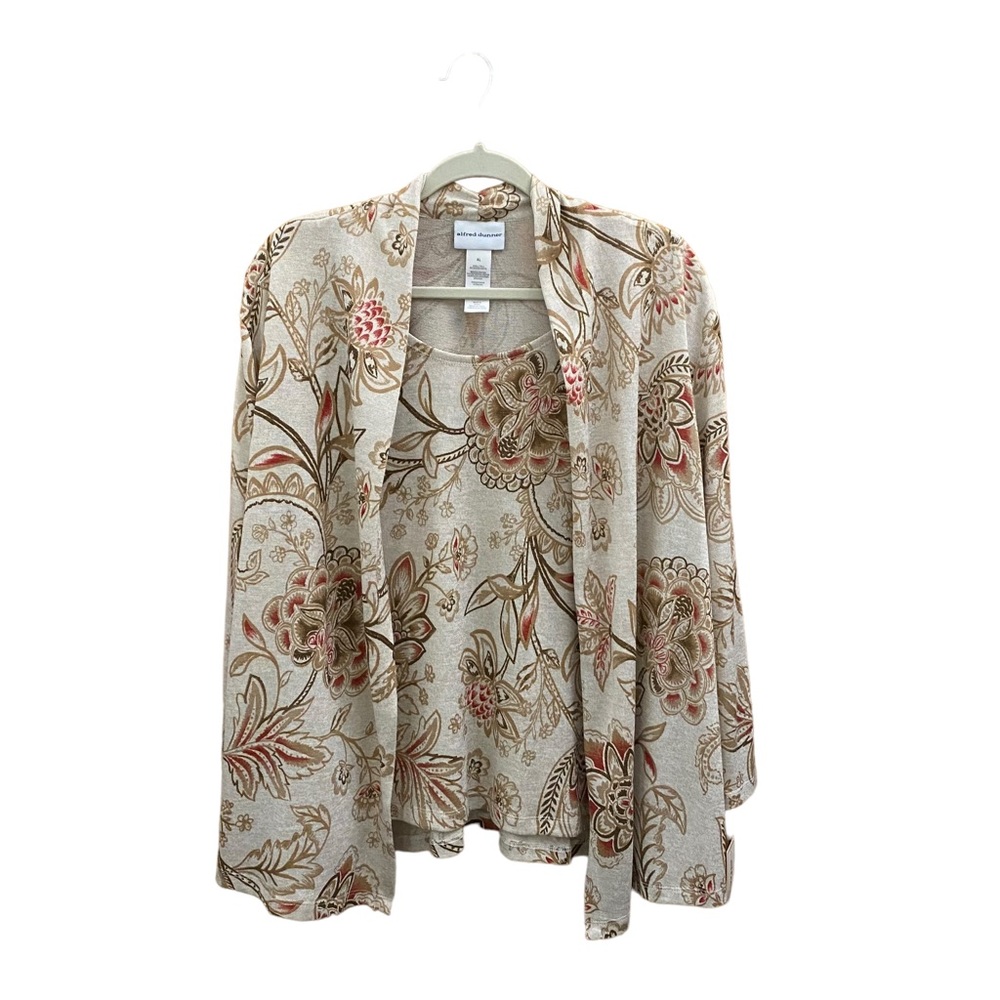 Alfred Dunner Oatmeal with Botanical Print Jacket with Attached Front Shell XL